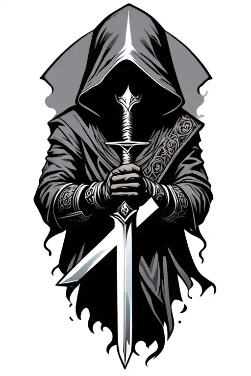 hooded warrior wielding a sword tattoo design idea