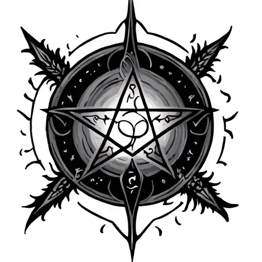 the wicca symbol with all 5 element's below it  tattoo design idea