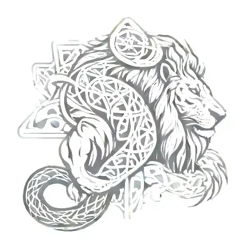 lion 50 years old man viking runes tattoo design idea