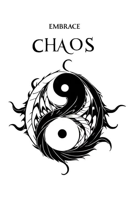 "Embrace Chaos" "Embrace Chaos" dragon wrapped yin yang symbol tattoo design idea