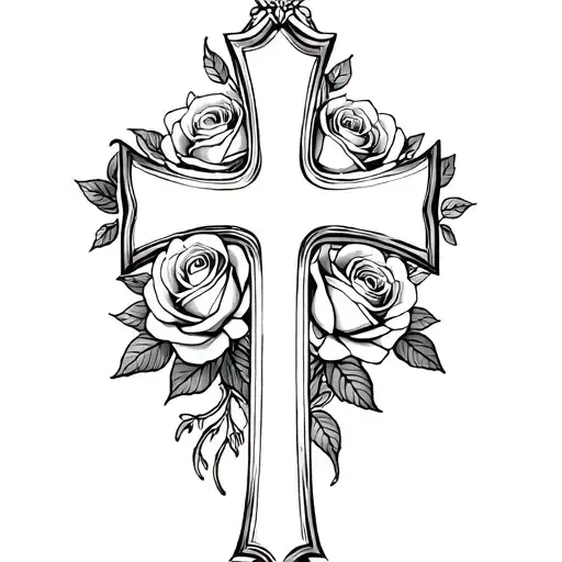 cross with roses underneath tattoo design idea