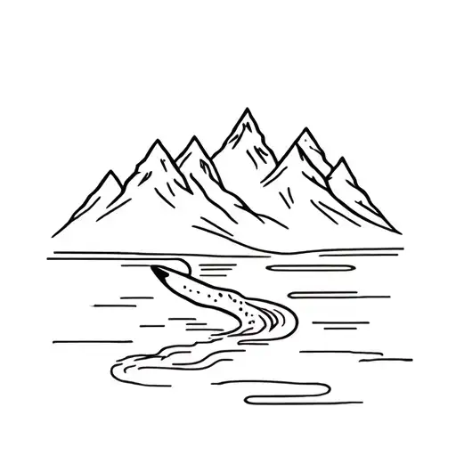 two mountain peaks with the peaks being cat ears and the body of the cat curving making the tail look like a lake tattoo design idea