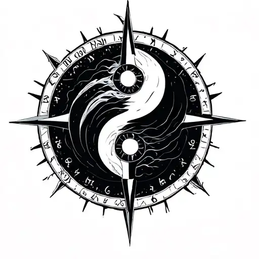 Yin Yang Compass tattoo design idea