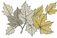 maple leaf and aspen leaf with dog paw line work tattoo design idea