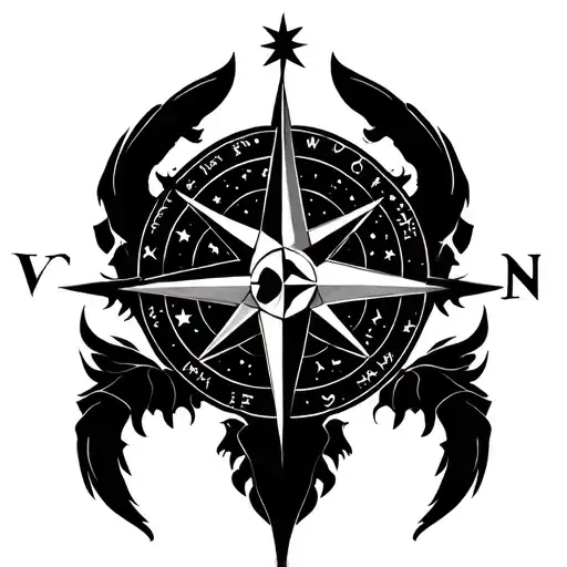 star signs symbols only black ink Gemini Scorpio libra Sagittarius Aries celestial compass tattoo design idea