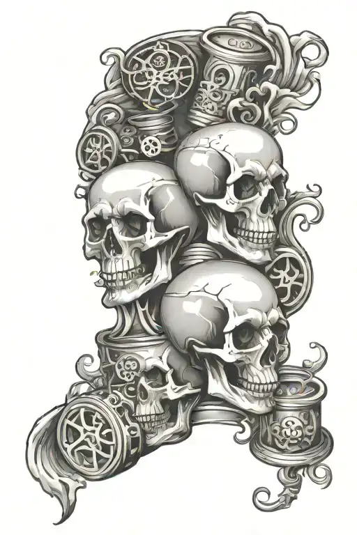 skulls dice brick road winding hour glass three quarters empty  tattoo design idea