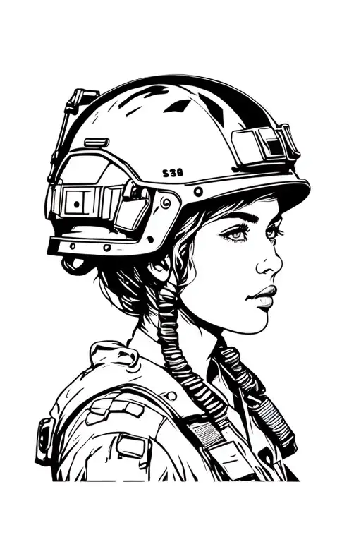 military girl with helmet adorned tattoo design idea