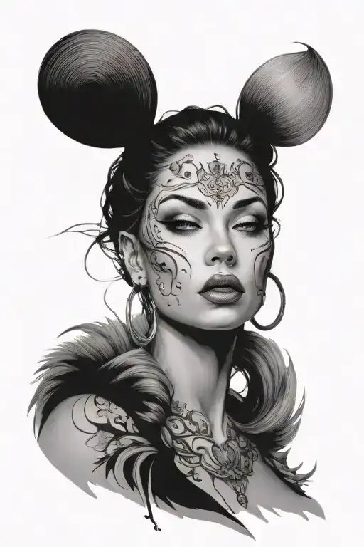 wold and a sexy woman face tattoo design idea