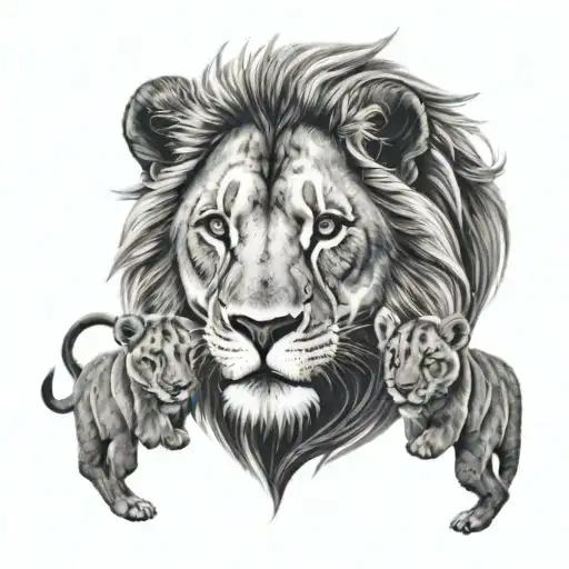 lion head with 2 cubs one above and one below tattoo design idea