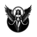 Gemini zodiac sign with angel halo and devil horns and tail  tattoo design idea