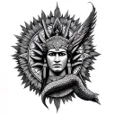 he Aztec Sun God on the right side of the chest, with Quetzalcoatl's feathered serpent elements integrated within that l tattoo design idea