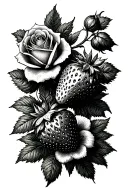reduce the number of leaves and put the strawberries and roses in a postage stamp tattoo design idea