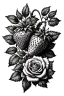 reduce the number of leaves and put the strawberries and roses in a postage stamp tattoo design idea