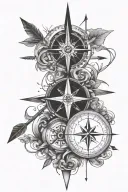 arrow and compass intertwined tattoo design idea