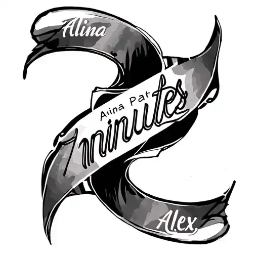 Can you plase make me a tattoo design with curved lines with words “7minutes” “Alina” “Patrick” and “Alex” tattoo design idea