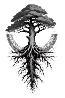 a tree with deep roots and patterns around it tattoo design idea
