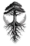 a tree with deep roots and patterns around it tattoo design idea