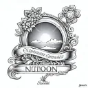 a tattoo which includes a rainbow, a sun and the first name of my 3rd child Antonin tattoo design idea