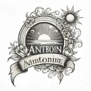 a tattoo which includes a rainbow, a sun and the first name of my 3rd child Antonin tattoo design idea
