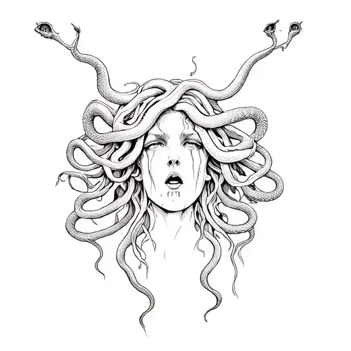 crying Medusa beautiful with some snakes heads cut off tattoo design idea