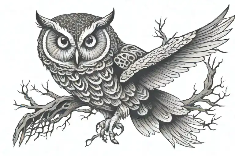 owl scary dark moon tattoo design idea