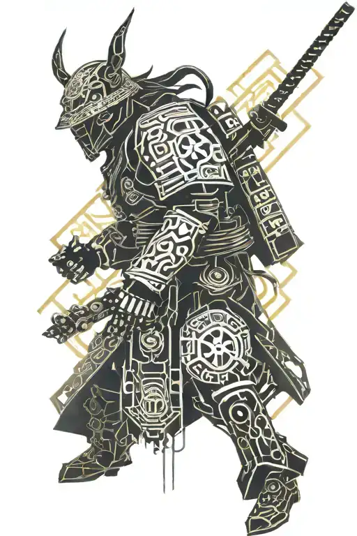 samurai cyberpunk in combat tattoo design idea