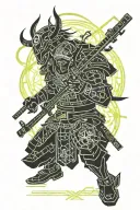 samurai cyberpunk in combat tattoo design idea