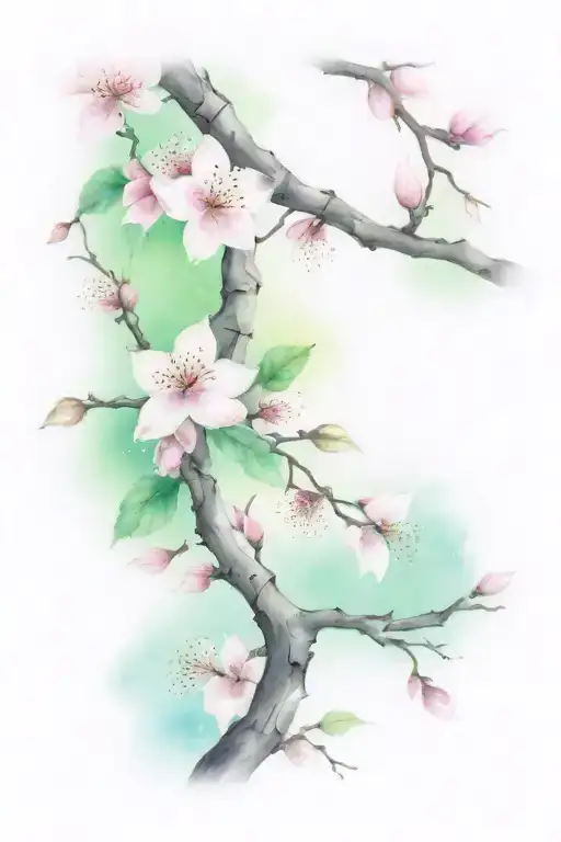 add more blooming branches and use space as filler . add more blooming flowers. add twinkling stars  tattoo design idea