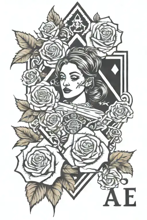Ace of spades with roses and woman tattoo design idea