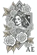 Ace of spades with roses and woman tattoo design idea