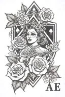 Ace of spades with roses and woman tattoo design idea