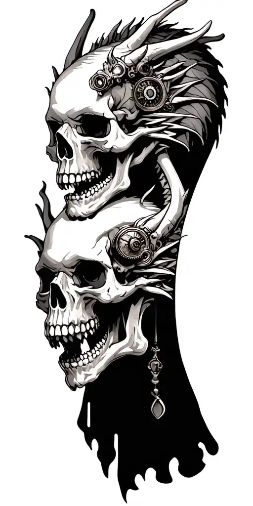 skulls, bones, dragons, steampunk, gothic tattoo design idea