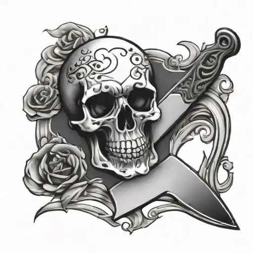 Straight Razor with skull in blade tattoo design idea
