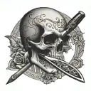 Straight Razor with skull in blade tattoo design idea