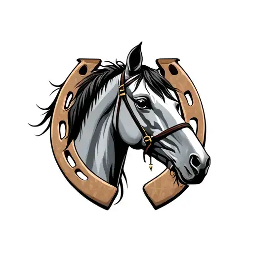 head of a horse inside of a horseshoe  tattoo design idea