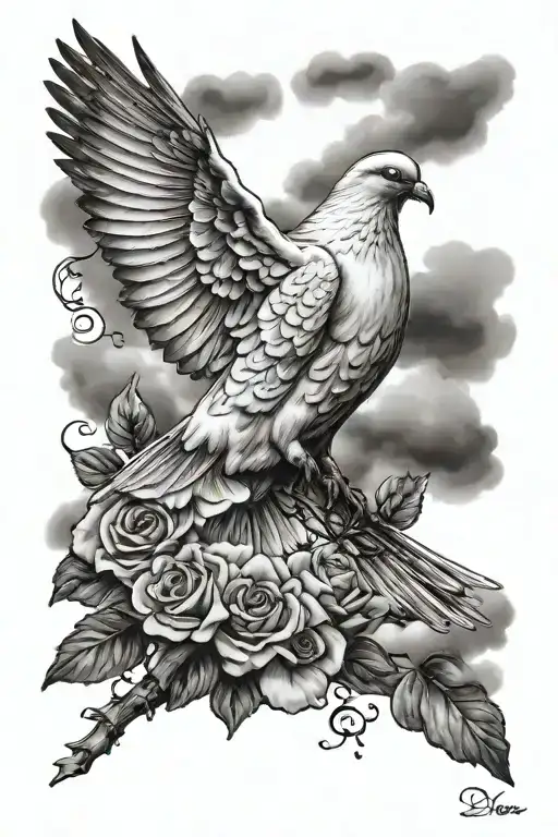 memorial for mom tribute dove and clouds tattoo design idea