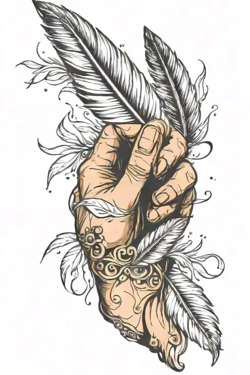 feather starting on back of hand turning into wood shavings on knuckles and fingers  tattoo design idea