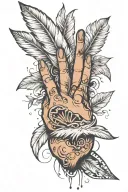feather starting on back of hand turning into wood shavings on knuckles and fingers  tattoo design idea