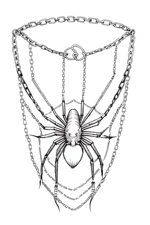 kurapika chain tattoo with the phantom troupe spider upside down with its webs around the chains, forearms tattoo design idea