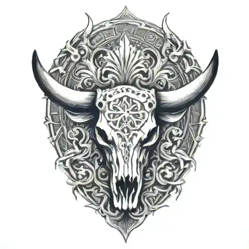 longhorn bull skull taurus zodiac sign tattoo design idea