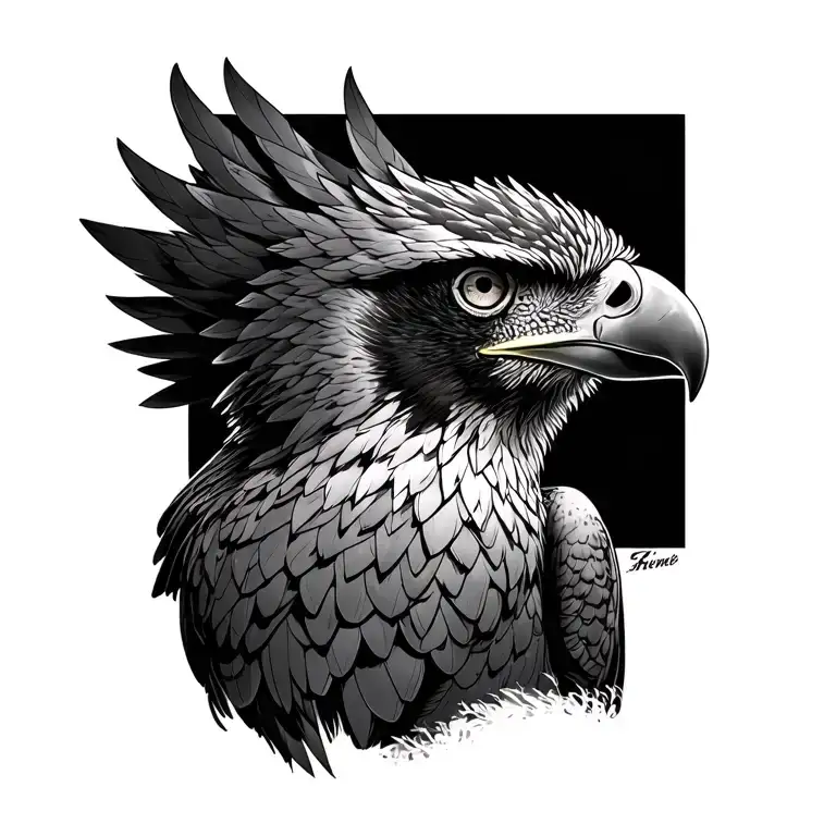 fine line harpy eagle tattoo design idea