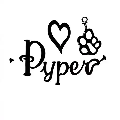 "Pyper" I'd like a paw print with a heart as one of the top pads and an anchor somehow incorperated, the words in nautical rope tattoo design idea