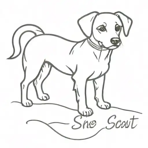 small dog memorial tattoo with the name scout tattoo design idea