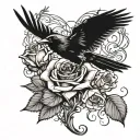 crow chasing the butterfly. a rose with thorns tattoo design idea