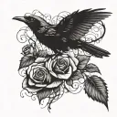 crow chasing the butterfly. a rose with thorns tattoo design idea