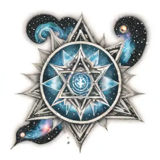 throat chakra symbol surrounded by a galaxy tattoo design idea