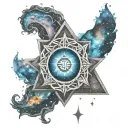 throat chakra symbol surrounded by a galaxy tattoo design idea