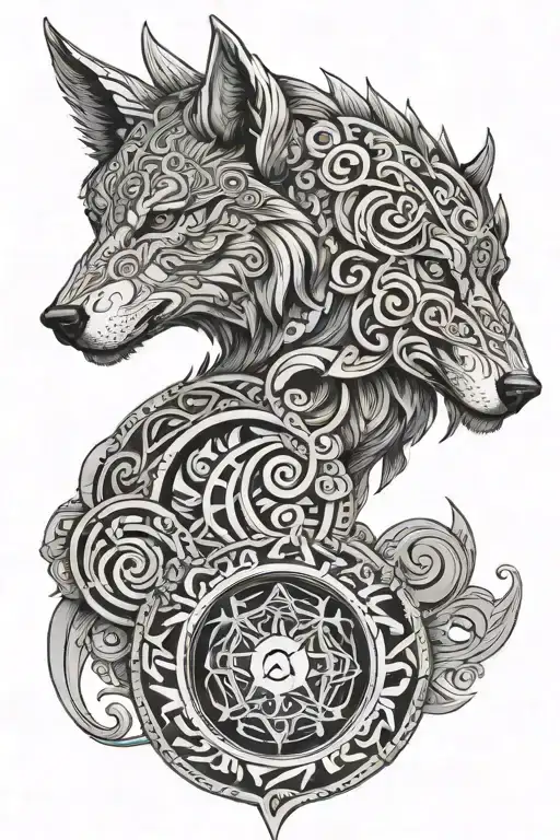 the Dacian wolf with the solar rosette and the zig zag symbols tattoo design idea