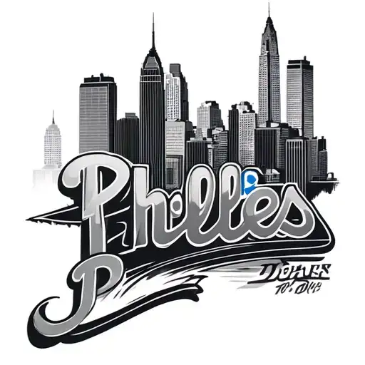Philadelphia city skyline with Phillies logo tattoo design idea