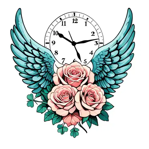 roses, clover, angel wings, best friend tribute, time clock, forever tattoo design idea